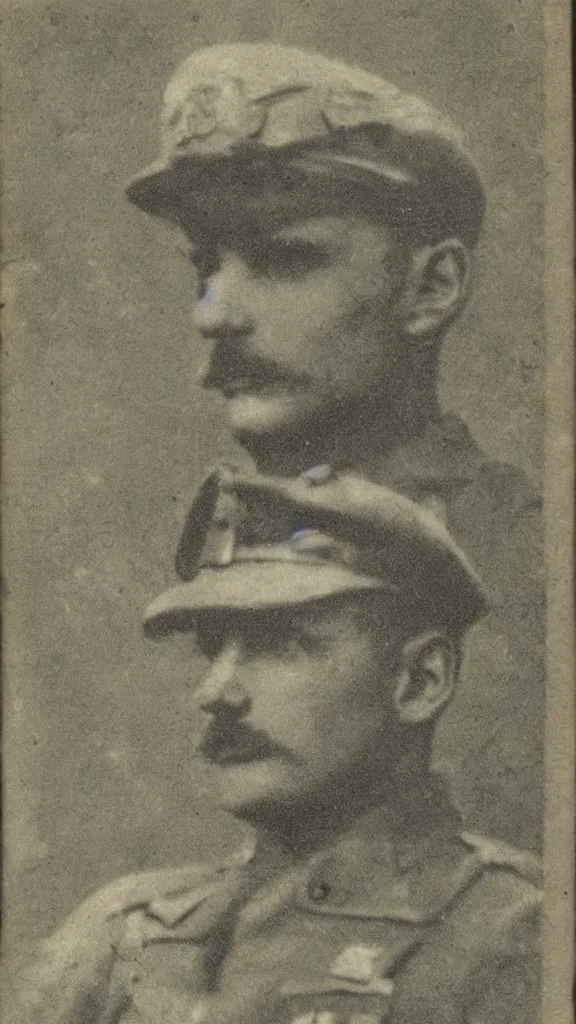 Image similar to Luigi as a world war I soldier, photograph, colorized, damaged