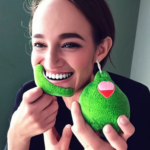 Image similar to a photo of a smiling cute avocado plushie, real trending on instagram image