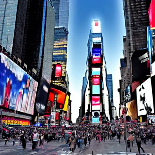 Image similar to alien spacecraft in times square, highly detailed, realistic photo