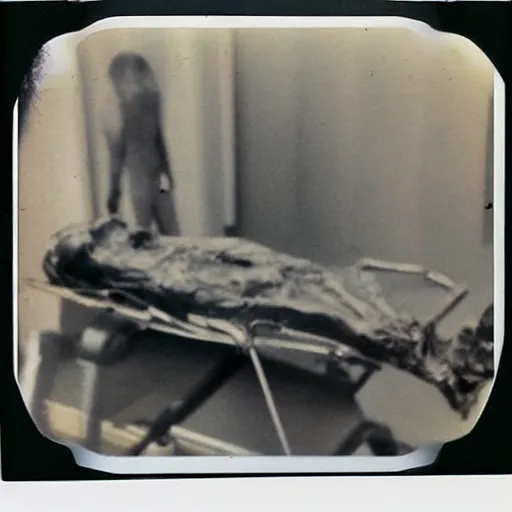 Prompt: dead alien autopsy real Polaroid photo