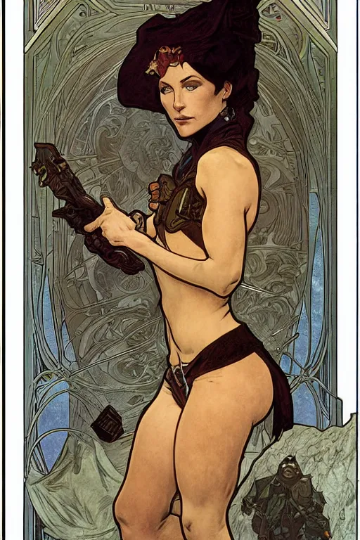 Prompt: female thief, d & d, fantasy, portrait, in travis charest and alphonse mucha