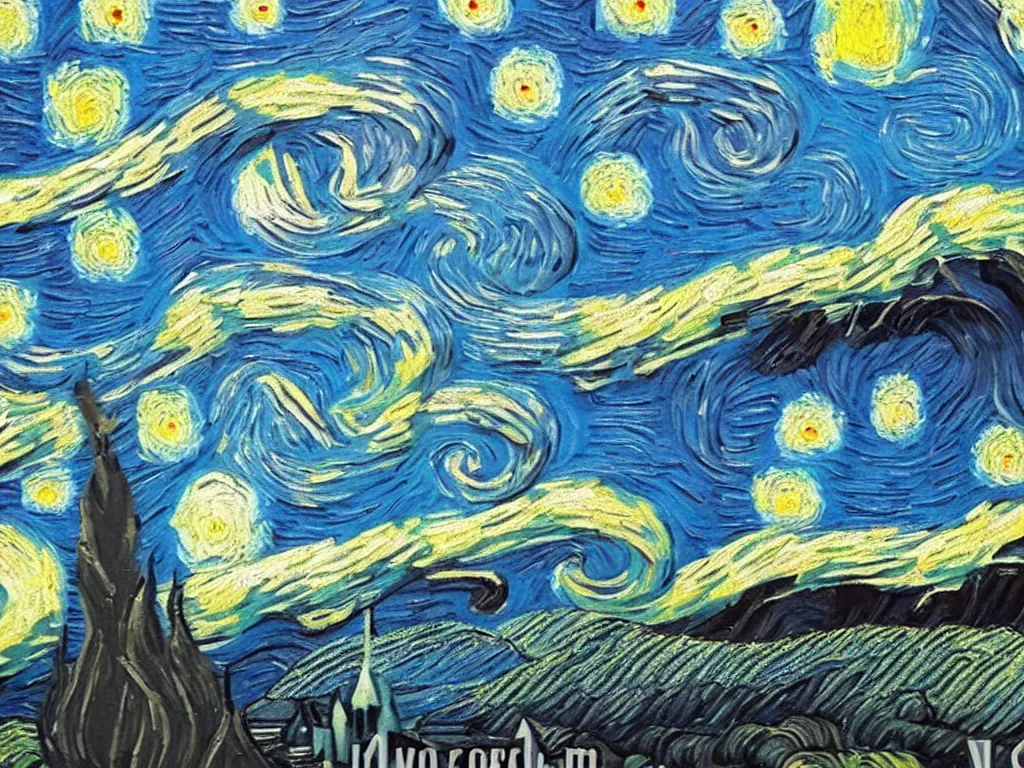 Prompt: painted upsidedown van gogh starry night