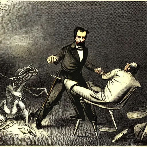 Prompt: Abraham Lincoln Fighting the Predator