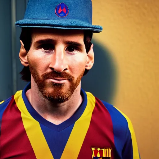 Image similar to closeup portrait of Lionel Messi dressed as toad, Nintendo, by Steve McCurry and David Lazar, natural light, detailed face, CANON Eos C300, ƒ1.8, 35mm, 8K, medium-format print