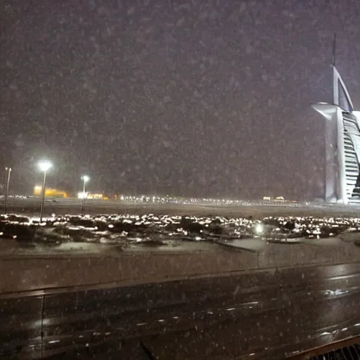 Prompt: snowing in Dubai