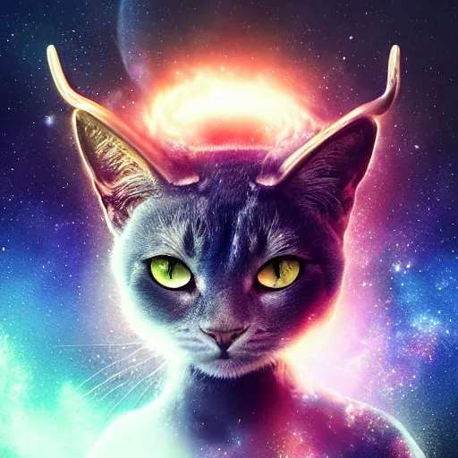 Prompt: galaxy cat with horns , trending on artstation, digital art, 4k, hyper realism, high detail, cinematic, cinematic lighting, high detail, realistic, fantasy