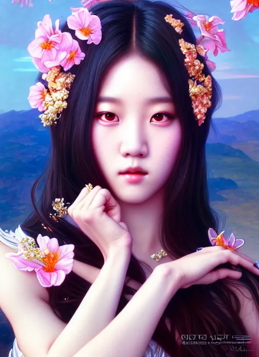 Image similar to jisoo of blackpink, goddess of the moon, highly detailed, digital painting, smooth, sharp focus, illustration, ultra realistic, unreal engine, 8 k, art by artgerm and alphonse mucha