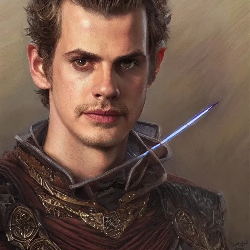 Image similar to Hayden Christensen as a fantasy D&D character, close-up portrait art by Donato Giancola and James Gurney, digital art, trending on artstation