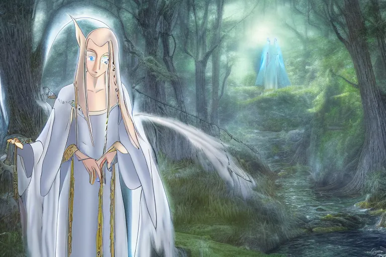 Image similar to tonemapped galadriel by hayao miyazaki, highly detailed,