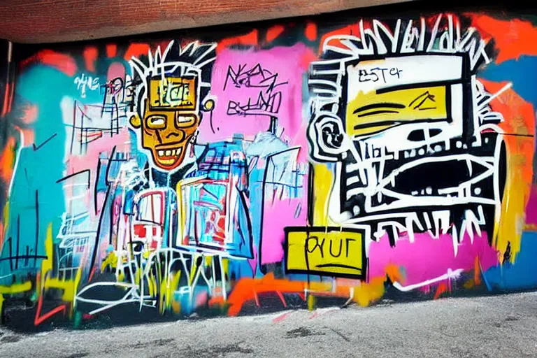 Image similar to basquiat bitcoin graffiti mural