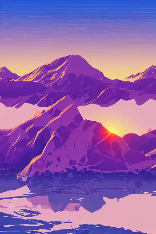 Image similar to sunrise mountain water vector illustration digital art by james gilleard trending on artstation