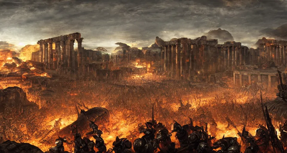 Image similar to the last day of pompeii in warhammer 4 0 k style, by john frederick kensett, digital art, 4 k, high detailed