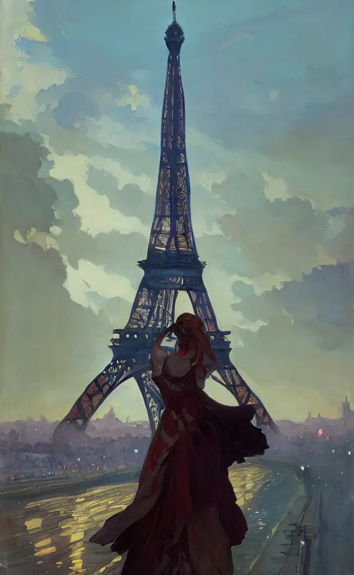 Image similar to a personification of the country france, eiffel tower, highly detailed, digital painting, artstation, concept art, sharp focus, illustration, art by greg rutkowski and alphonse mucha