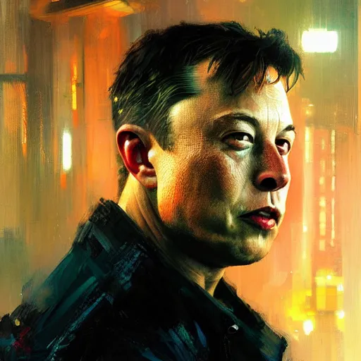 Image similar to elon musk, hyperrealistic portrait, bladerunner street, art of elysium by jeremy mann and alphonse mucha, fantasy art, photo realistic, dynamic lighting, artstation, poster, volumetric lighting, very detailed face, 4 k, award winning