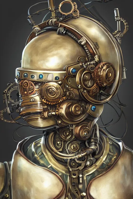 Image similar to steampunk helmet fantasy art mask robot ninja stylized digital illustration sharp focus, elegant intricate digital painting artstation concept art global illumination ray tracing advanced technology chaykin howard and campionpascale and cooke darwyn and davis jack