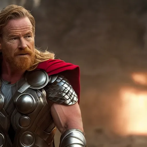 Prompt: bryan cranston as thor, cinematic lighting, hd 4k photo