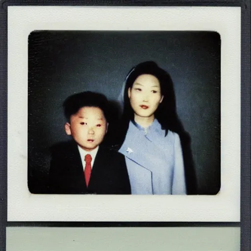 Prompt: kim jong creepy family, polaroid