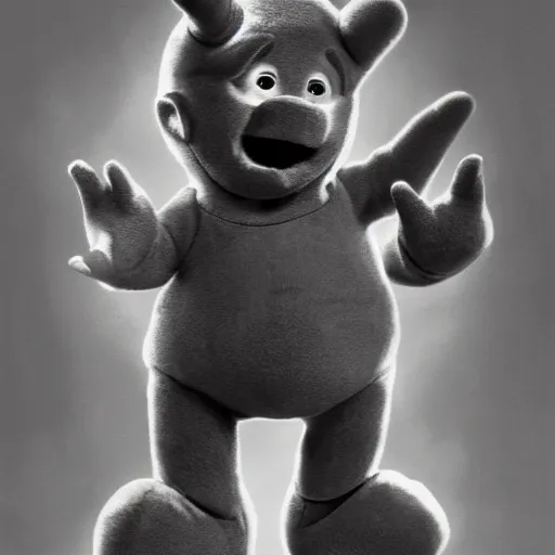 Image similar to the fifth teletubby which was cancelled for being too terrifying and violent, concept art, realistic horror 4 k.