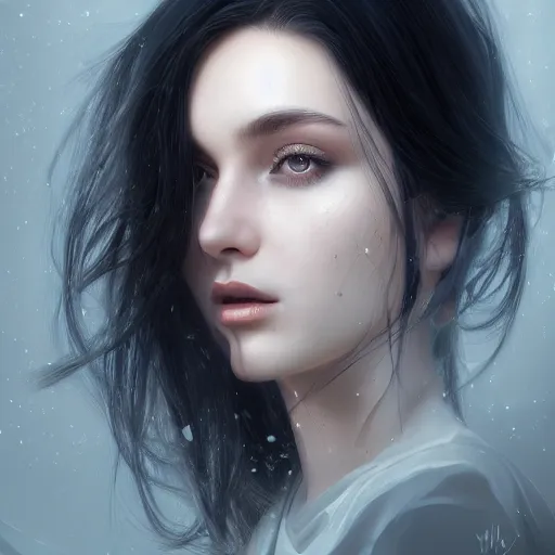 Image similar to fabulous rendition of a magnificent black haired woman, half body portrait, ethereal beauty, digital art, CGSociety, hyperdetailed, artstation, 8k