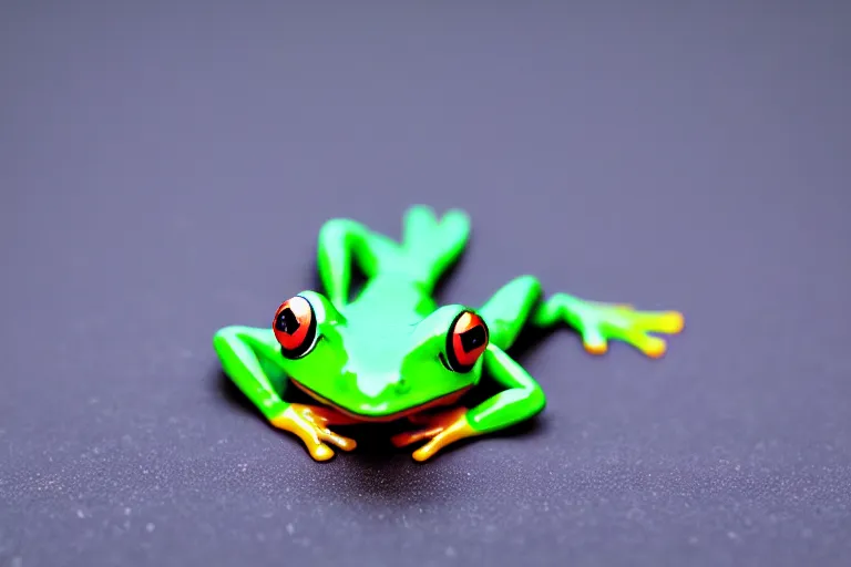 Image similar to toy frog, california, in 2 0 1 5, perfect focus, hyper detailed 5 5 mm 8 5 mm, toy photography, made out of plastic