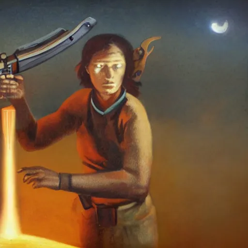 Image similar to photograph of a neolithic person holding a plasma rifle