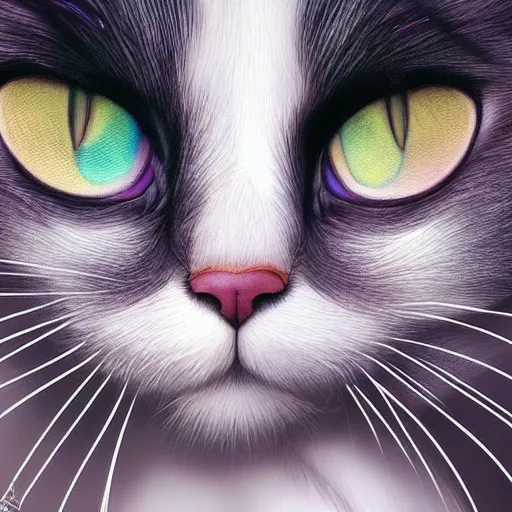 Prompt: symmetry!! portrait of beautiful ragdoll cat, long cat hairs, big cat eyes, colorful lighting, hyperrealistic, trending on pixiv fanbox, style of marvel cinematic universe