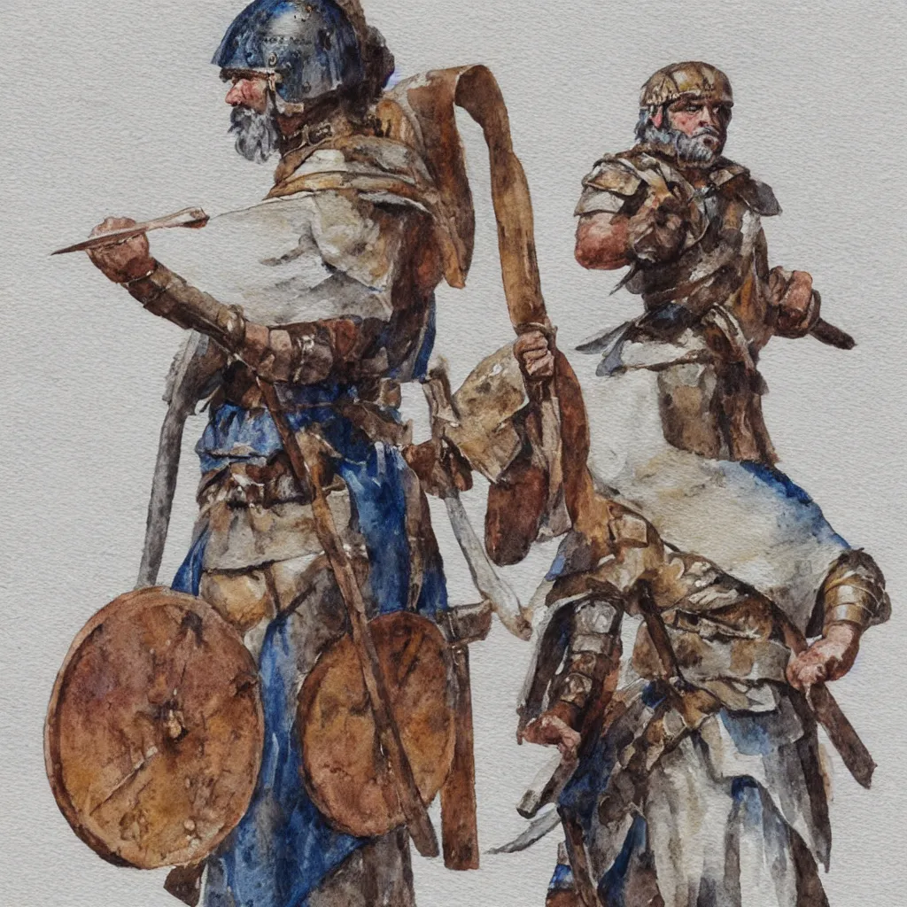 Prompt: a roman legionnaire holding a letter, watercolor, concept art, white background