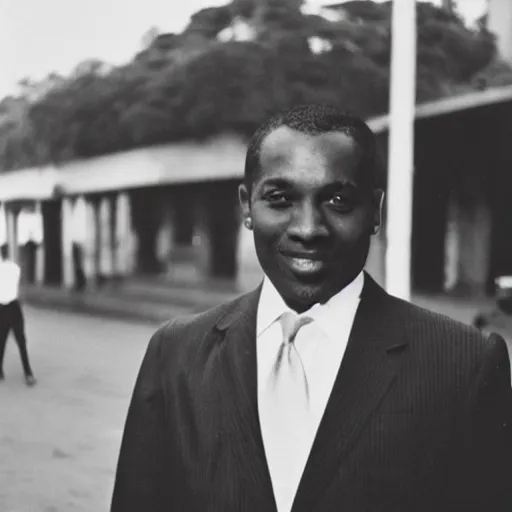 Image similar to vintage photo of a black man wearing a black suit in rio de janeiro