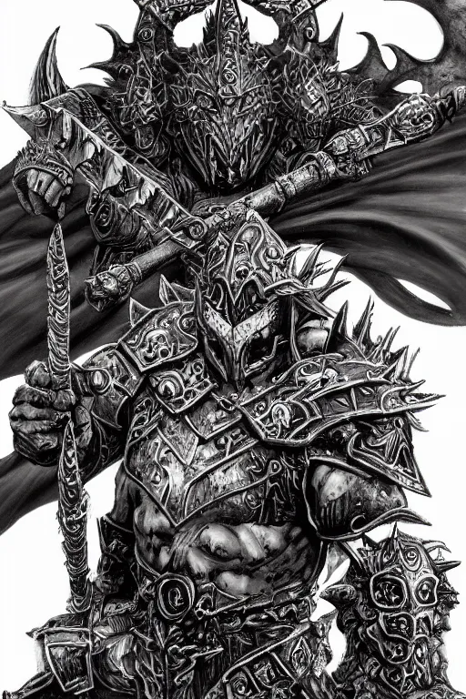 Image similar to chaos warrior, fantasy, warhammer, highly detailed, digital art, sharp focus, trending on art station, kentaro miura manga art style