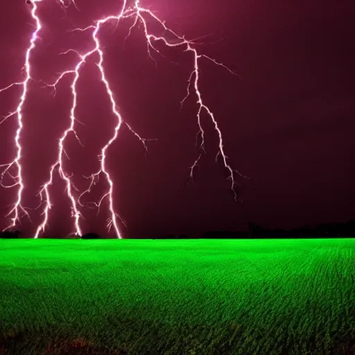 Prompt: a beautiful thunderstorm , Green and red colouring, funky, Trippy