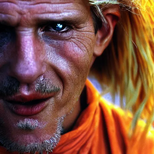 Image similar to super sayian, high resolution, closeup by steve mccurry