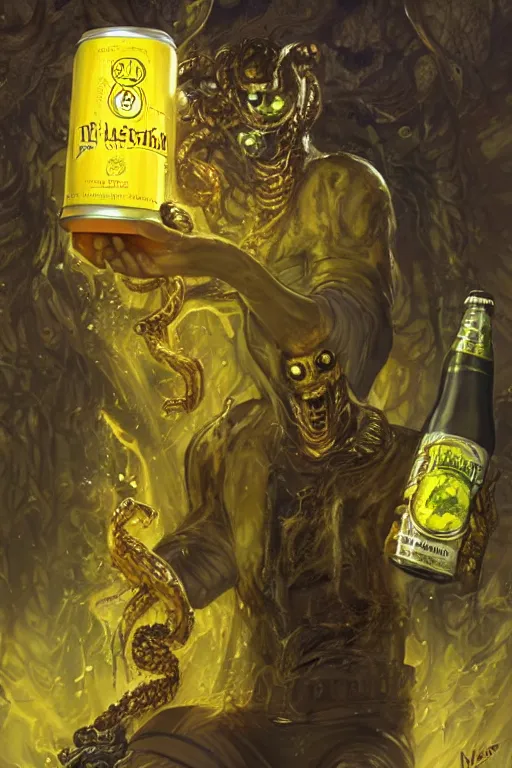 Image similar to Hastur drinking a can of Natural Light Beer, character art, concept art, painting by Mark Brooks, the king in yellow