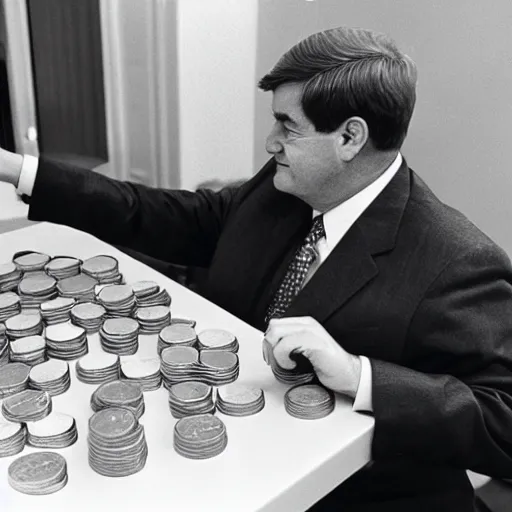 Image similar to Former House Speaker Newt Gingrich counting coins. CineStill