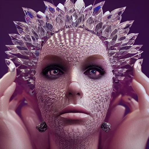 Image similar to queen of crystals, 4 k, intricate, jaw dropping, gorgeous, surreal, octane render