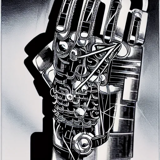 Image similar to cyberborg arm, intricate, veins, by Hugo pratt, ultradetailed