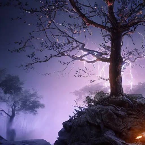 Prompt: lightening tree, beautiful, trending on artstation, 4k, hyperrealistic, focused, extreme details, unreal engine 5, cinematic, masterpiece, high resolution, detailed