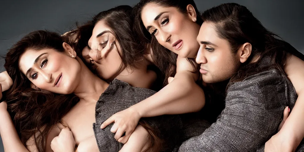 Prompt: kareena kapoor threesome the bed, natural lighting, hyper detailed, photographic, cinematic lighting, studio quality.