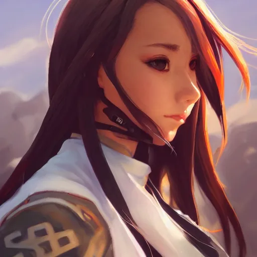 Image similar to greg manchess portrait painting of asuna yuuki as overwatch character, medium shot, asymmetrical, profile picture, organic painting, sunny day, matte painting, bold shapes, hard edges, street art, trending on artstation, by huang guangjian and gil elvgren and sachin teng