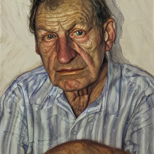 Image similar to high quality high detail painting by lucian freud, hd, exaggerated portrait of a lost soul, photorealistic lighting