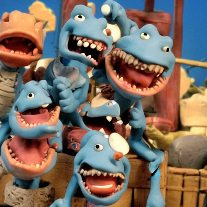 Prompt: street sharks in wallace & gromit claymation