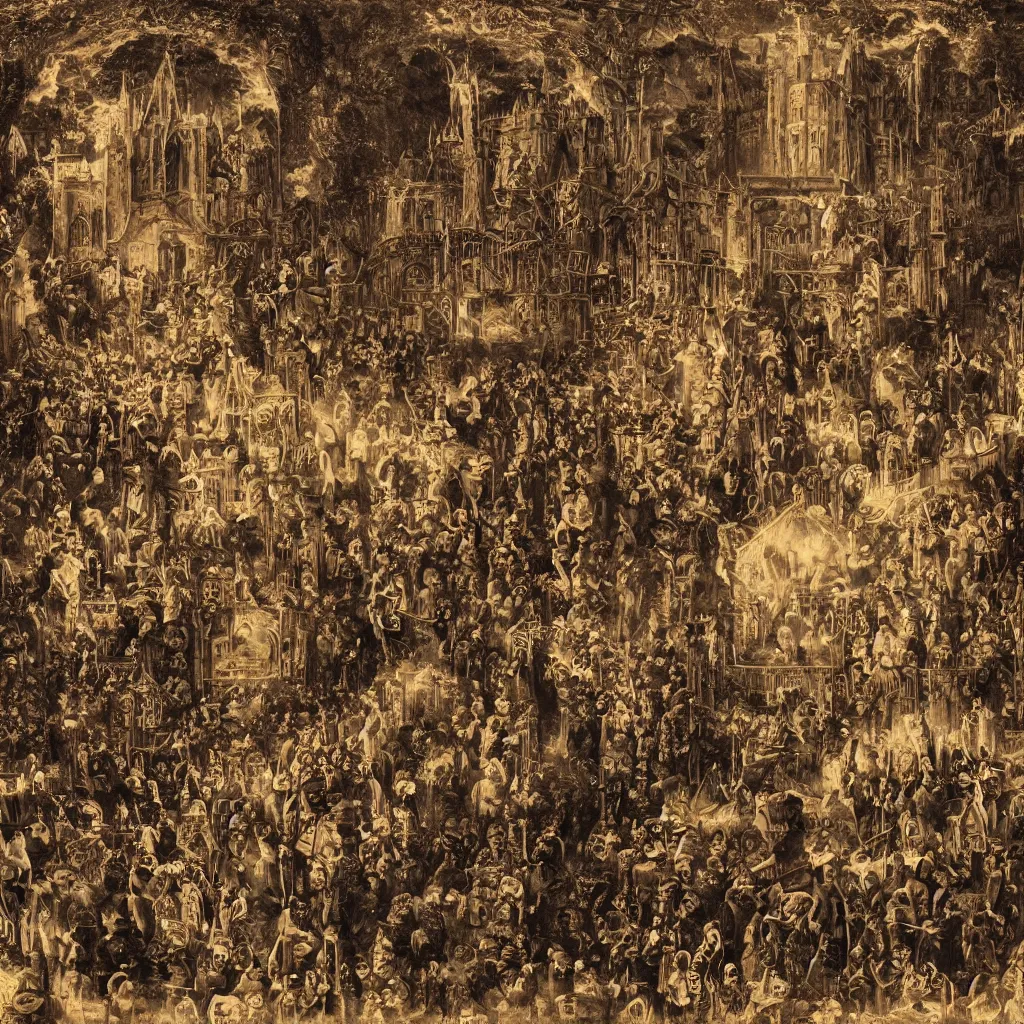 Image similar to an electronic music concert being held inside a medieval castle, album back cover, high detail texture