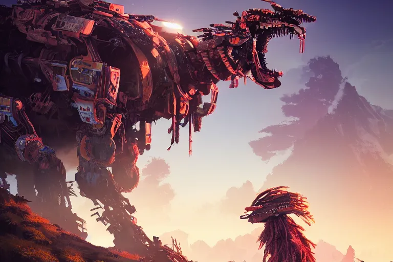 Image similar to bristleback machine mecanical creature robot of horizon forbidden west horizon zero dawn radiating a glowing aura global illumination ray tracing hdr fanart arstation by ian pesty and alena aenami artworks in 4 k