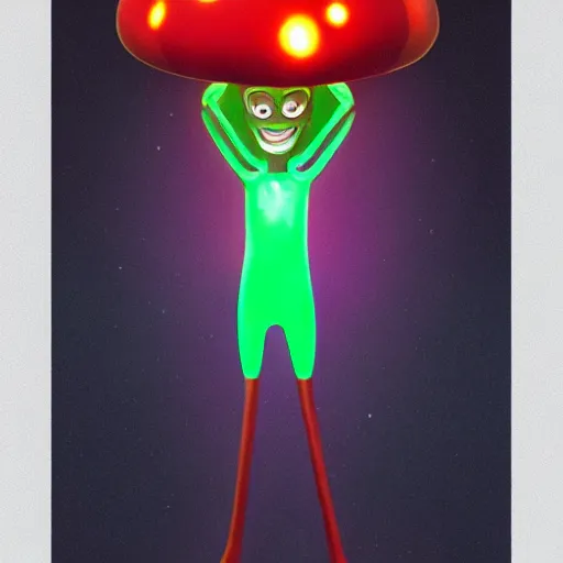 Image similar to steve buscemi as a martian alien, smiling, holding neon mushrooms, highly detailed, 8 k, trending on artstation, award - winning art,