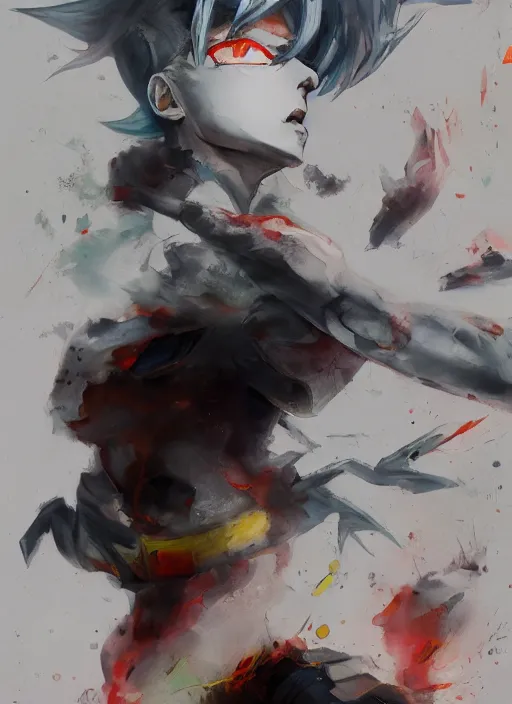 Prompt: surreal gouache gesture painting, by yoshitaka amano, by ruan jia, by Conrad roset, by good smile company, detailed anime 3d render of a gesture draw pose for Goku SS3 SUPER, portrait, cgsociety, artstation, rococo mechanical, Digital reality, sf5 ink style, dieselpunk atmosphere, gesture drawn