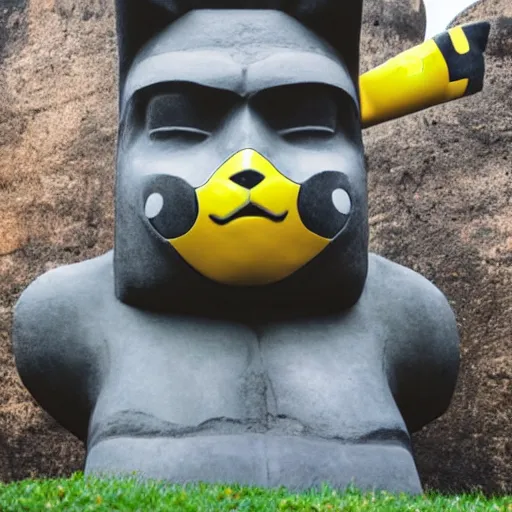 Image similar to pikachu as a moai statue, portrait photo