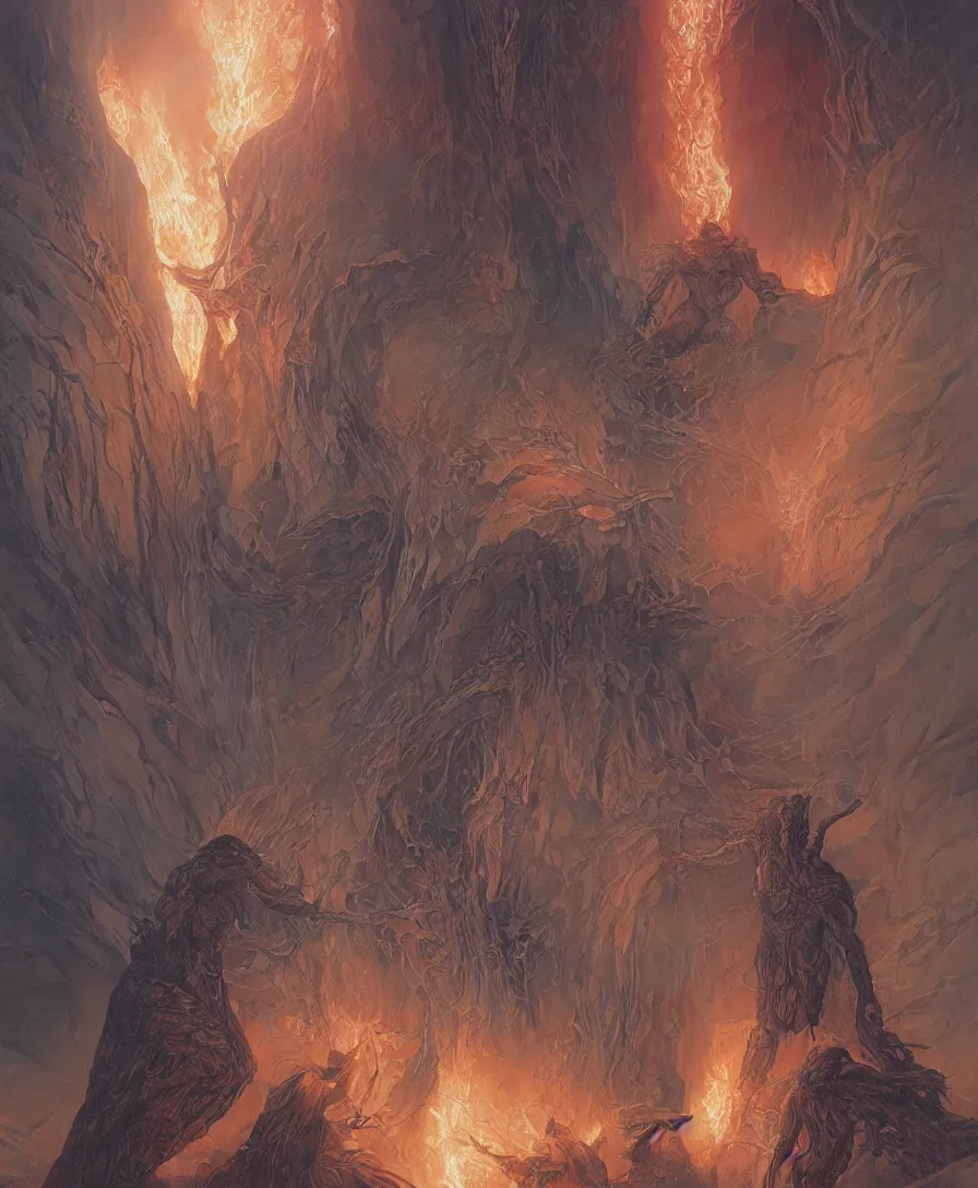 Image similar to the discovery of fire by Wayne Barlowe and Yoan Lossel