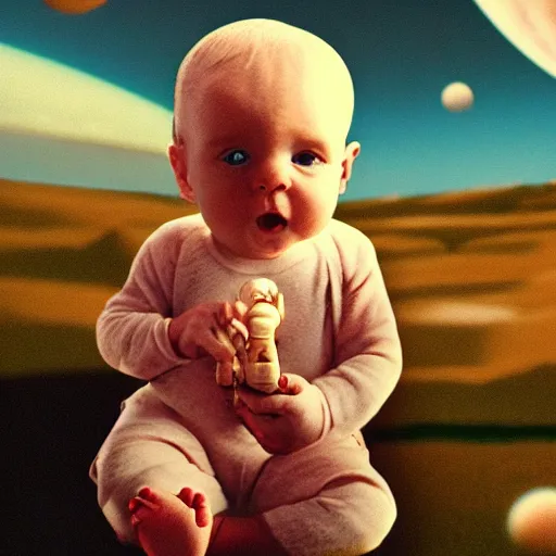 Image similar to baby from 2 0 0 1 looking over the planet looks like stanley kubrick realistic cinematic hdr