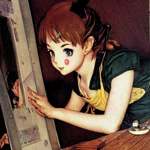 Image similar to anime girl by Norman Rockwell