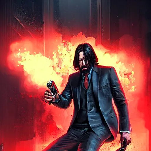 Image similar to an angry john wick in a shootout with a giger alien in the city streets, raymond swanland and magali villeneuve detailed digital painting