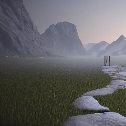 Image similar to path between two mountains unreal engine render